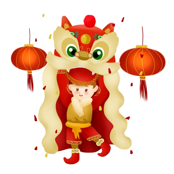 新年传统习俗舞狮子插图
