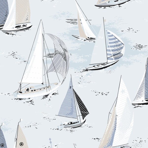 清新海洋元素帆船壁纸图案