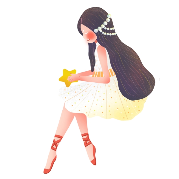 梦幻手绘拿着星星的少女设计