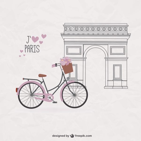 浪漫巴黎单车插画矢量素材