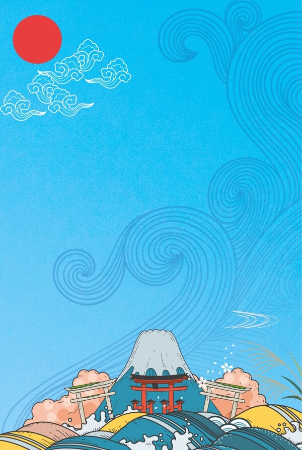 蓝色日本旅游广告海报背景图