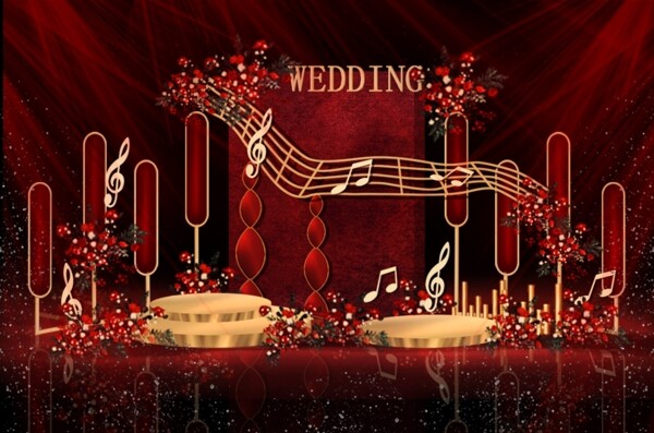 红金现代音符主题舞台仪式区婚礼