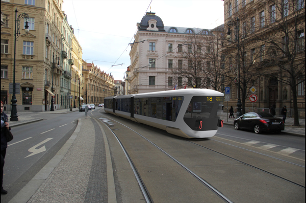 穿梭在布拉格的新型有轨电车