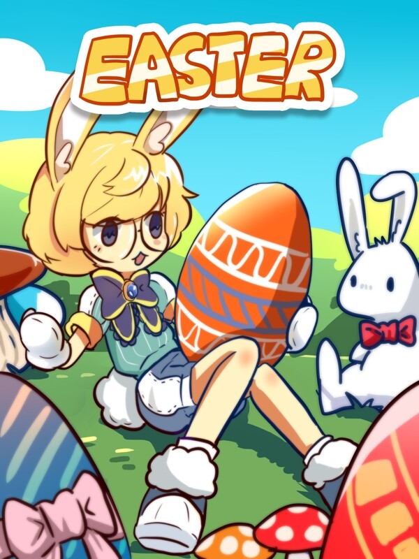 复活节插画兔子找到彩蛋了