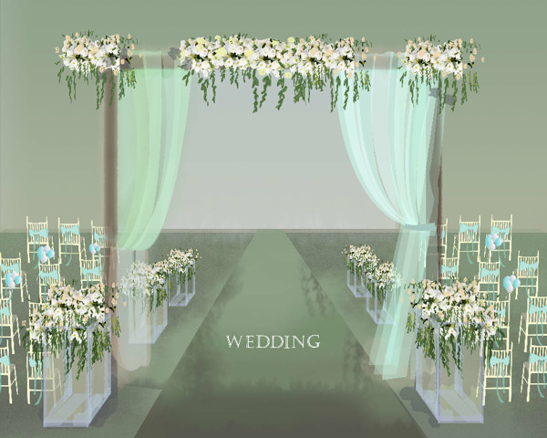 森系婚礼效果图手绘户外拱门