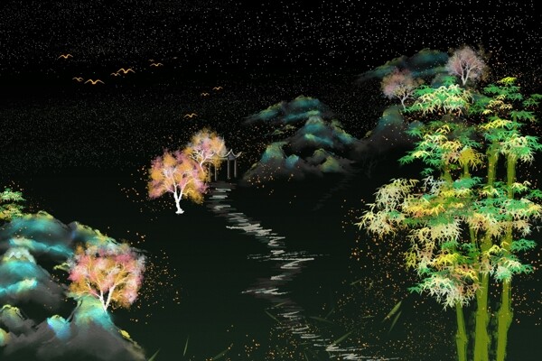 山水復古傳統(tǒng)背景海報素材圖片