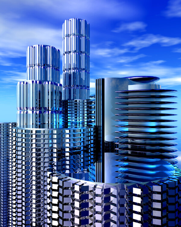 商業(yè)空間樓房建筑效果圖高樓大廈高科技區(qū)水滴科幻