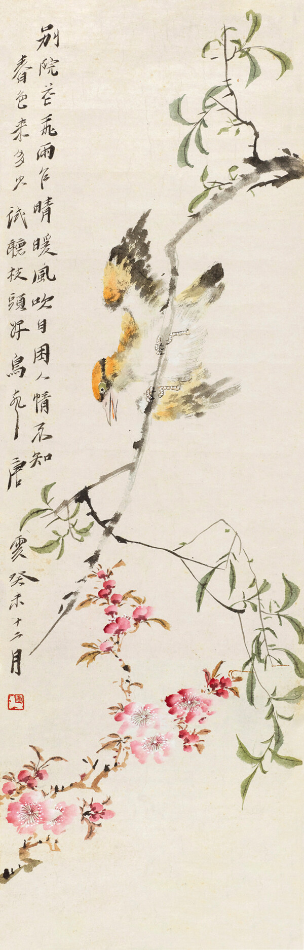 桃花飛禽圖片
