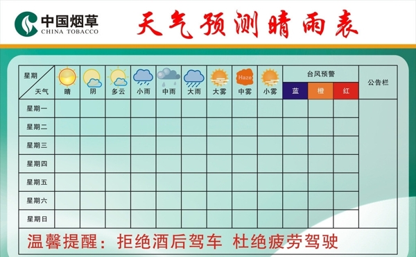 中国烟草天气预测晴雨表图片