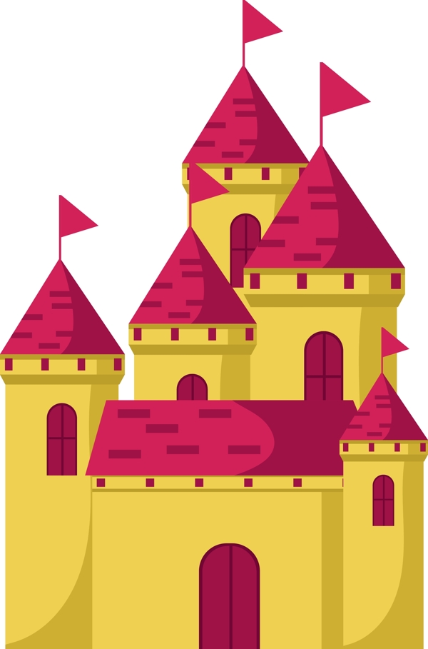 红色小旗装饰城堡插画