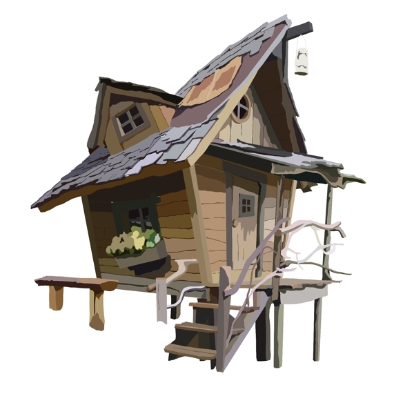 复古手绘奇特木房子设计可商用元素