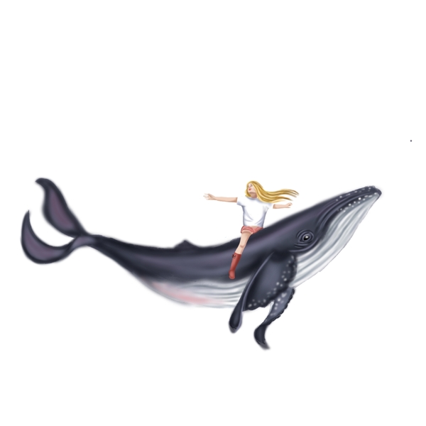 梦幻手绘乘着鲸鱼的女孩设计