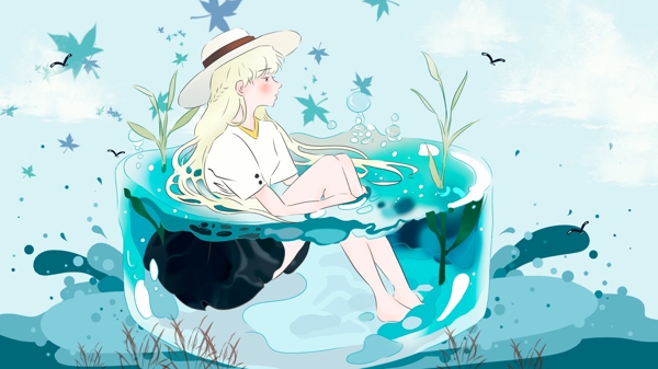 早安你好藍色海洋女孩