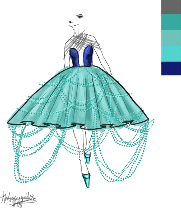 时尚连体蓬蓬裙设计图