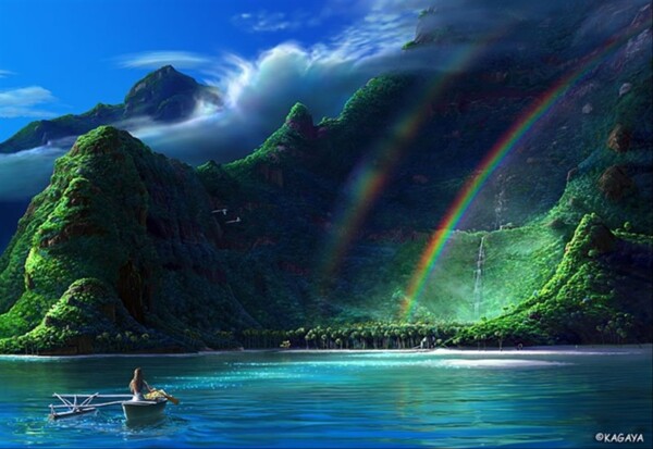 山水风景碧海彩虹桌面日历壁纸
