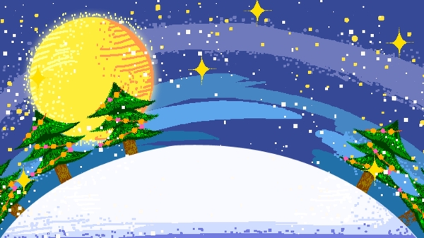 卡通手绘夜晚夜景圣诞快乐背景素材