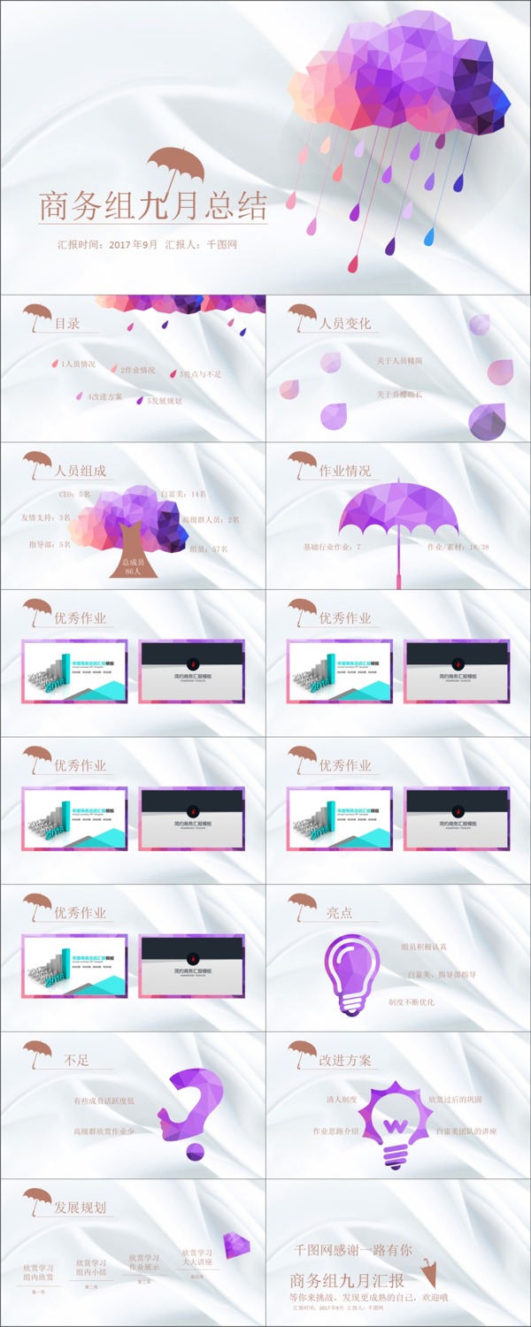 簡約雨傘工作總結(jié)PPT模板