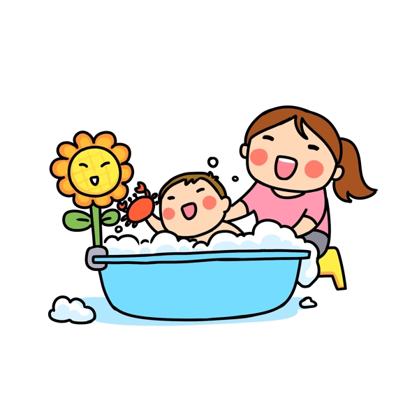 手绘洗澡的孩子插画