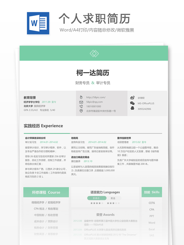 個人求職簡歷模板