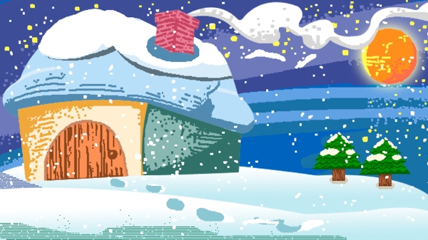 手绘雪屋圣诞节背景素材