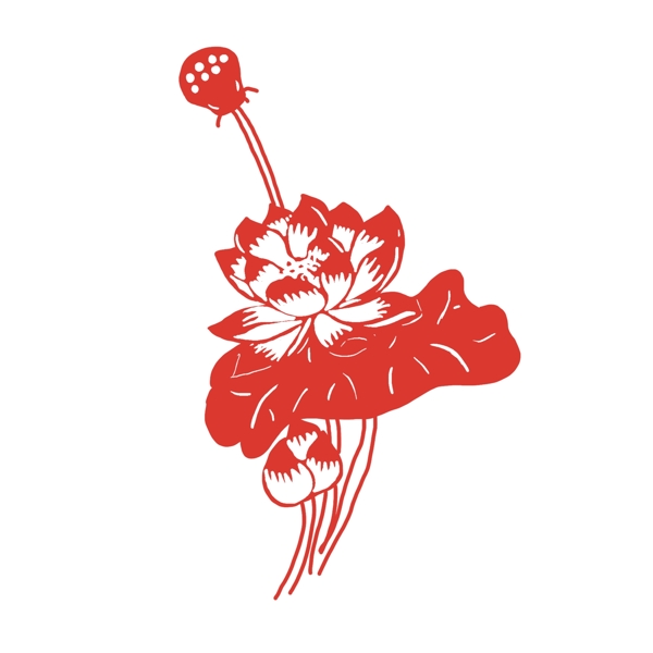 红色莲花手绘中国风元素