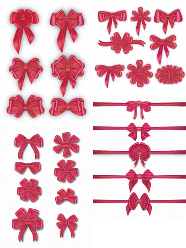 4组红色蝴蝶结飘带矢量素材