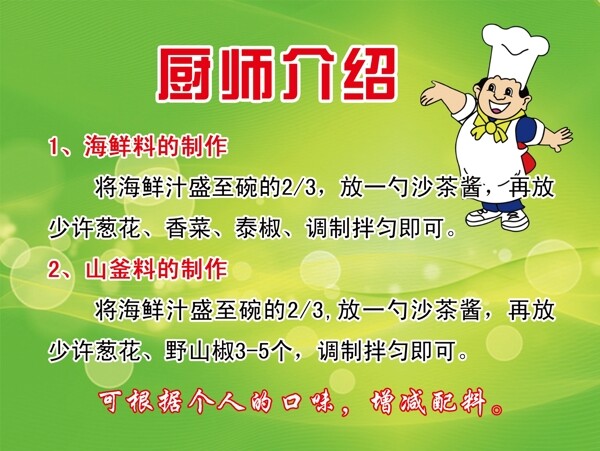 廚師介紹展板