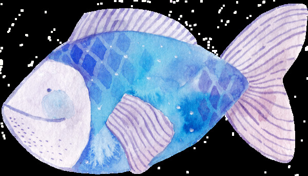 游动鱼类卡通水彩透明素材