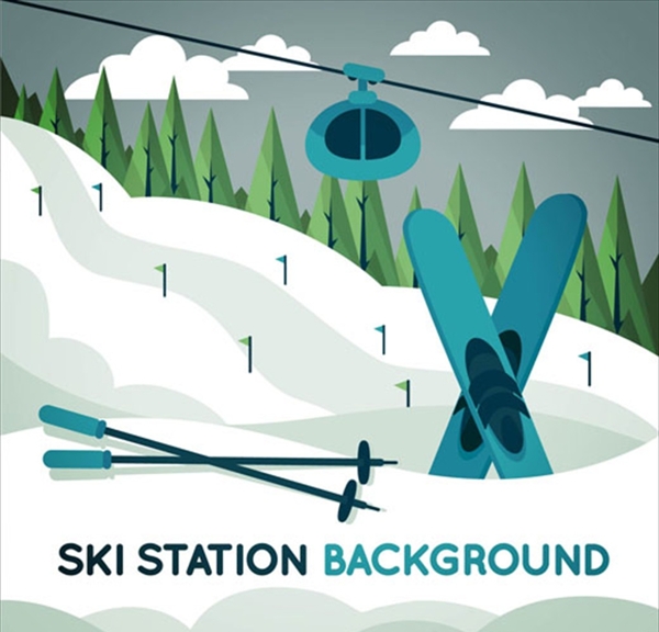 卡通滑雪场培训运动广告海报