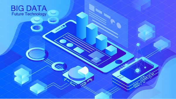 科技未来2.5D透气感大数据矢量插画