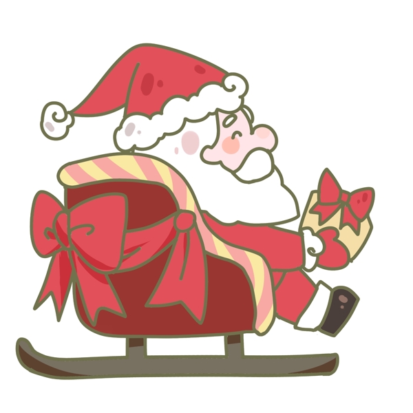 圣诞假老人坐雪橇送礼物手绘插画
