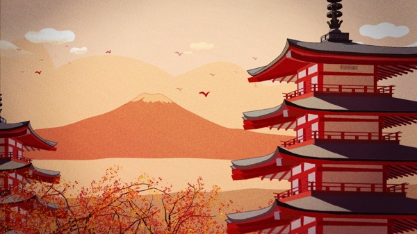 十一月秋天你好日本黄昏富士山美景
