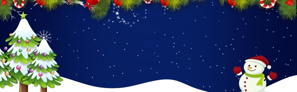 蓝色圣诞树圣诞节卡通banner背景