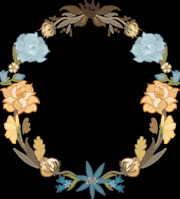 清新蓝色水彩花朵手绘花环装饰元素