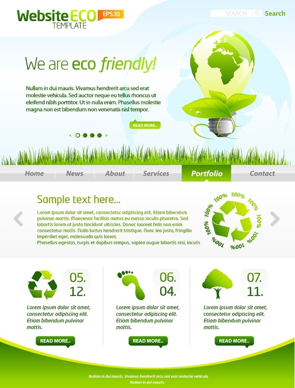 绿色生态的网站模板设计矢量图03