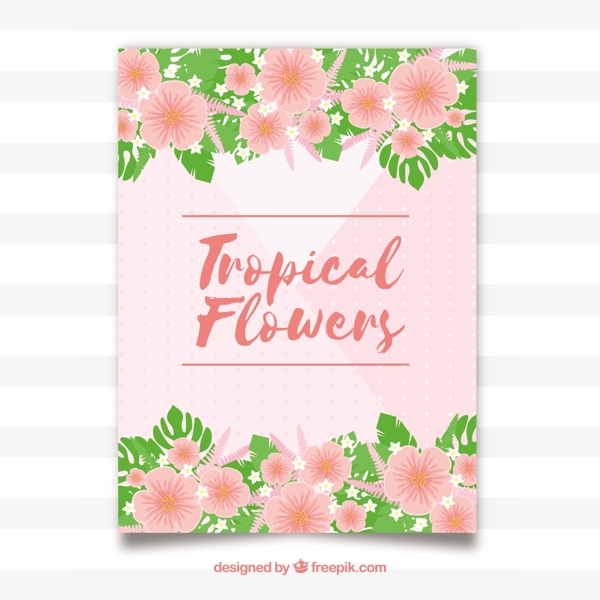 美丽的粉红色卡片与热带花卉