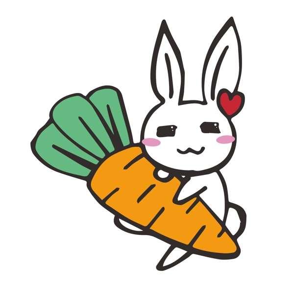 简笔画抱着胡萝卜的可爱小白兔矢量免抠