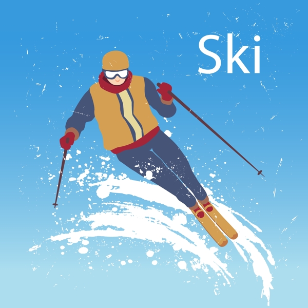 卡通滑雪运动插图