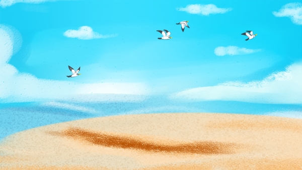 手绘蓝色海滩背景设计