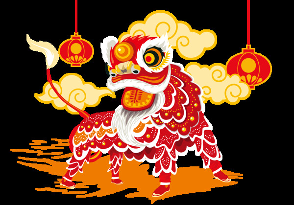 中式新年舞狮灯笼素材