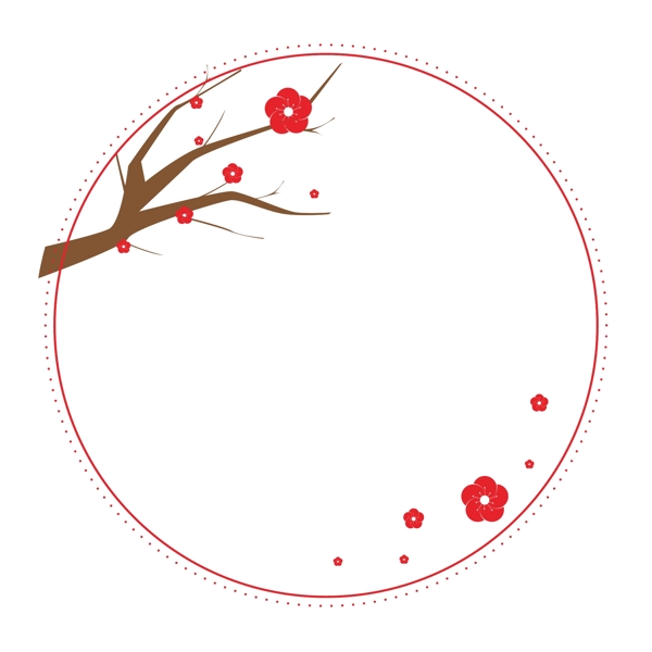 中国风可爱红梅矢量圆形红色系边框