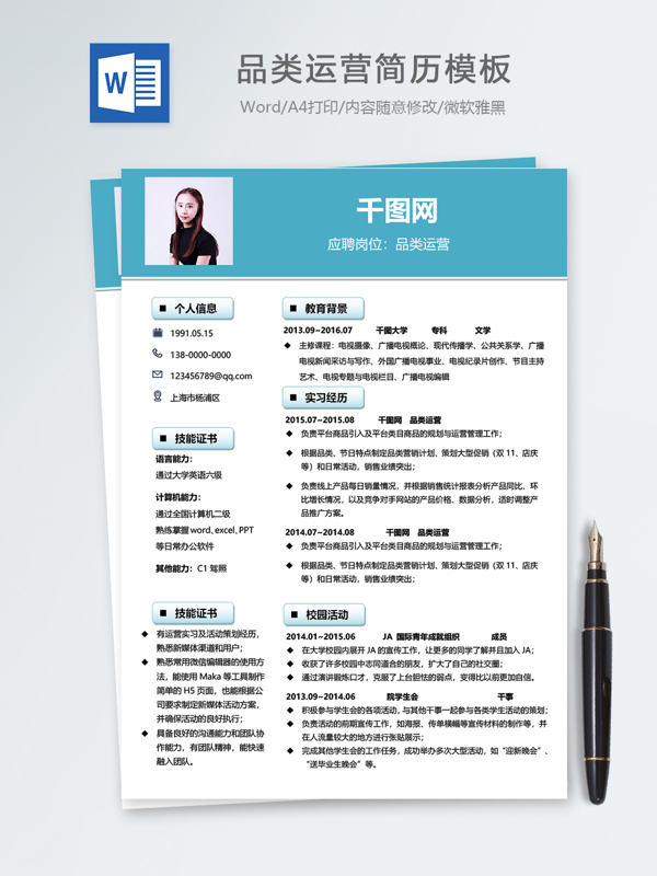 品類運(yùn)營(yíng)個(gè)人簡(jiǎn)歷模板