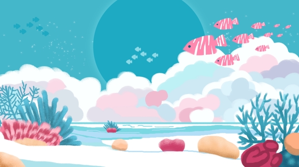 彩色卡通可愛潛水背景