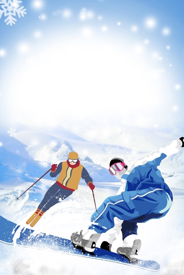 冬日里滑雪的人物背景设计