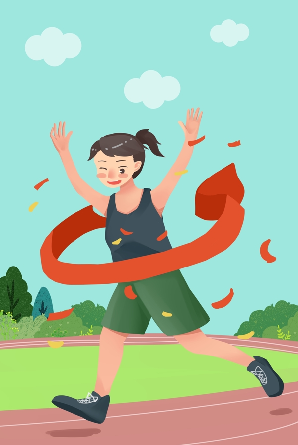 卡通简约跑步健身运动的女孩海报背景