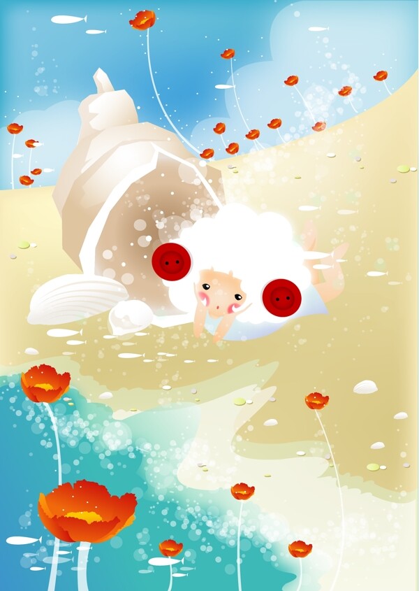 韓國鈕扣少女矢量插畫04