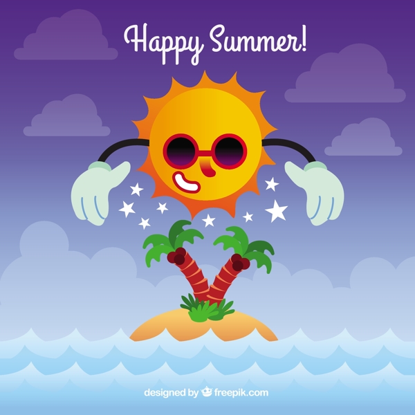 夏日背景与快乐的太阳和岛屿