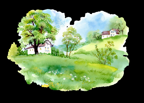 清新綠色草地樹(shù)木png元素