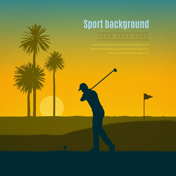 高尔夫比赛俱乐部剪影轮廓海报