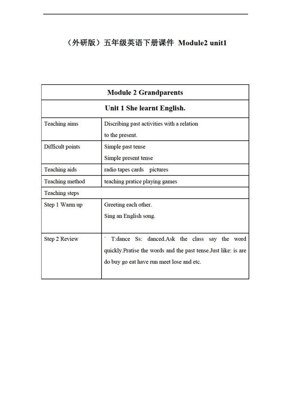 五年級下英語下冊教案module2unit1